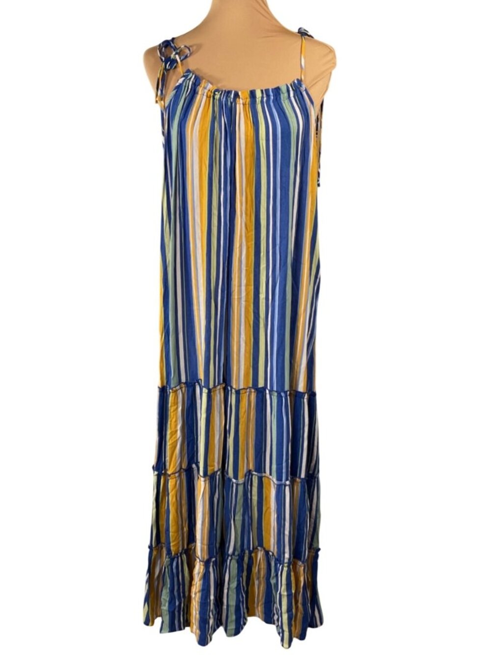 Impressions Maxi Dress Tiered Spaghetti Strap Stripe Size S Small Beach Vacation
